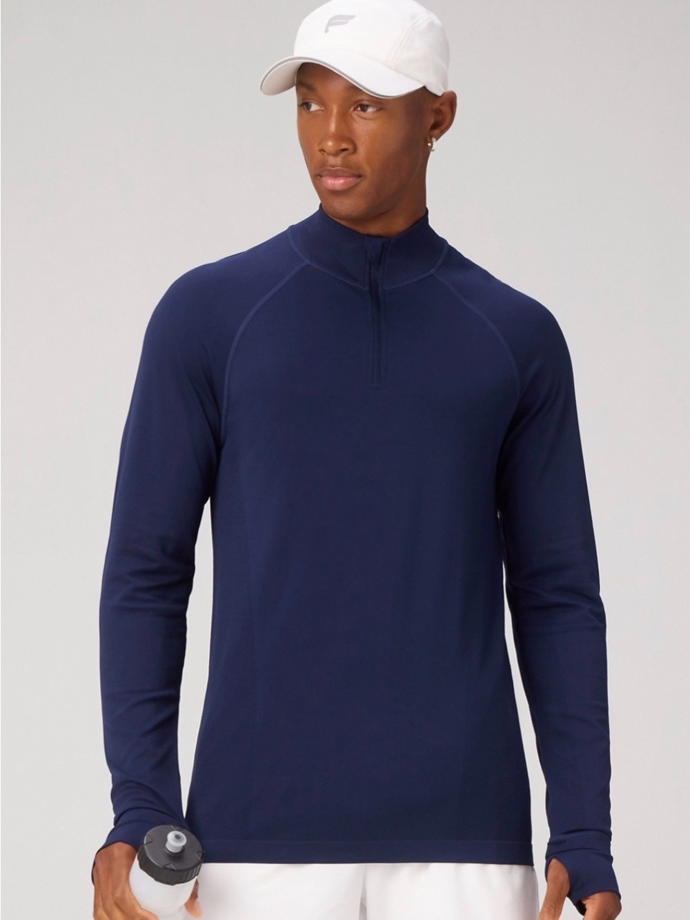 Fabletics Men's Navy Long Sleeve 1/4 Zip Lightweight Run Top Read Shirt Size L